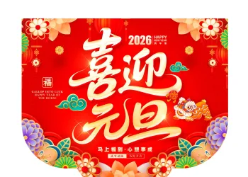 2026马年新春活动吊旗挂画PSD模版和元旦商超促销插画吊旗设计素材25款