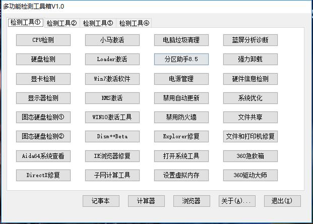 功能强大 内置数十款绿色版软件 多功能检测工具箱V1.0